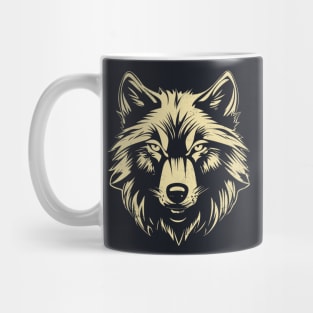 Wolf Head Vintage Graphic Off White on Black Mug